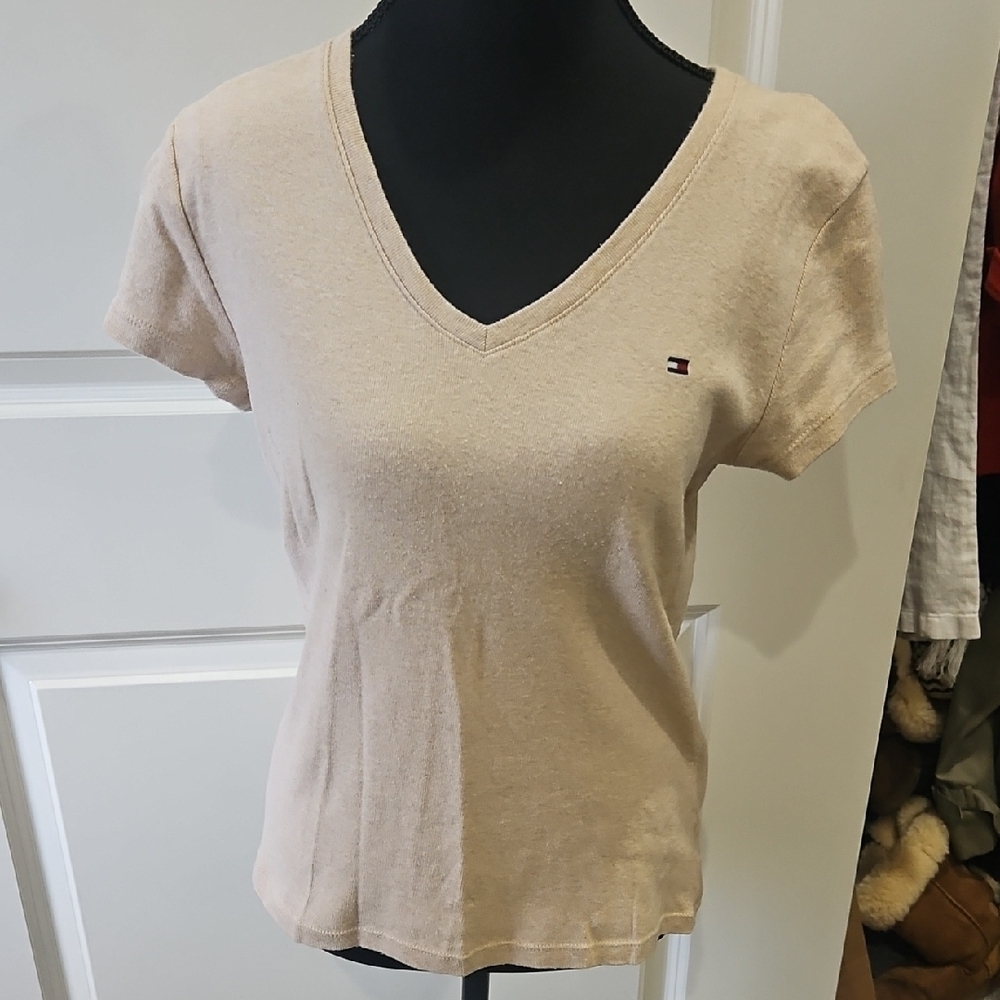 Tommy Hilfiger Women's Beige V-Neck Tee